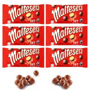 maltesers chocolate balls 37 gram bags - honeycomb spheres covered in a creamy layer of milk chocolate - the ultimate fusion of creamy chocolate and irresistible crunch (in kh packaging) (6 pack)