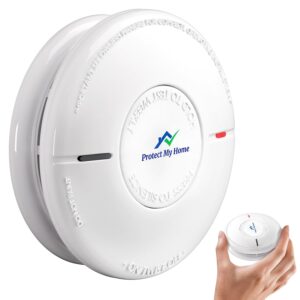 protect my home smoke and carbon monoxide detector combo - co & smoke alarm system with hush function, self-test button, 10-year built-in battery - easy to install, for home & office