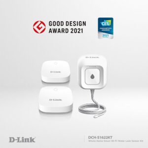 D-Link Wi-Fi Water Leak Sensor and Alarm Starter Kit w/ 2 Add-on Units, Whole Home System with App Notification, AC Powered, No Hub Required (DCH-S1622KT),White