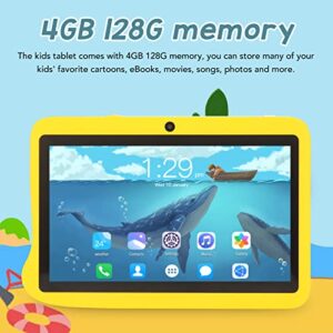 Tablet, 100-240V 4GB 128G Kids Tablet Yellow Octa Core Processor 2.4G 5G Dual Band Front 2MP Rear 5MP for Android 10 Read (Yellow)