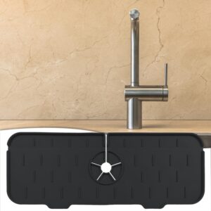 crystonic faucet sink splash guard drain mat, dish soap sponge dispenser brush holder, kitchen bathroom gadgets & accessories, soft & non-slip premium silicone－black (14.33" x 5.51")