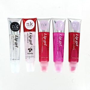 5 Pack Variety Set of Nicka K Lip Gels With Viatmin E - Clear, Rosehip, Strawberry, Cherry, and Bubble Gum Hydrating Lip Glosses