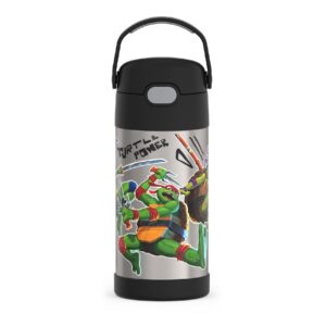 thermos funtainer water bottle with straw - 12 ounce, teenage mutant ninja turtles - kids stainless steel vacuum insulated water bottle with lid