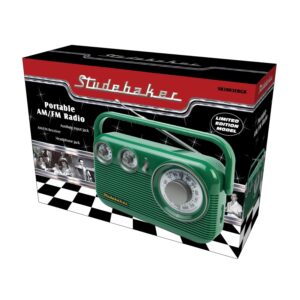 Studebaker SB2003 Retro Portable AM FM Radio | Built in Speaker | AC Powered/Battery | Aux-in Cable (Bundle) (Green)