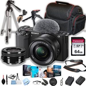 sony zv-e10 mirrorless camera with 16-50mm lens + 64gb memory + case+ steady grip pod + tripod+ software pack + more (30pc bundle)