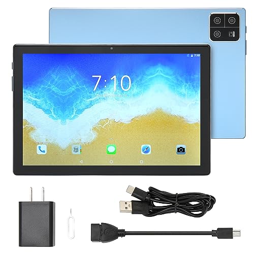 Pssopp Tablet PC, Tablet 10.0 Inch 1920x1200 IPS US Plug 100‑240V 8GB RAM 128GB ROM for Office (Blue)