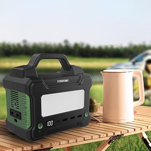 CONROWR 150Wh Portable Power Station Camping Solar Generator Laptop Charger with 150W 110V Peak AC Outlet, USB Ports LED Flashlights， DC Ports for CPAP Home Camping Emergency