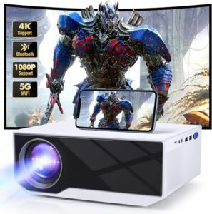 mini projector with 5g wifi and bluetooth 12000 lumen, zdk 1080p fhd portable outdoor moive projector with 200" display home theater video projector compatible for iphone android hdmi tv stick usb
