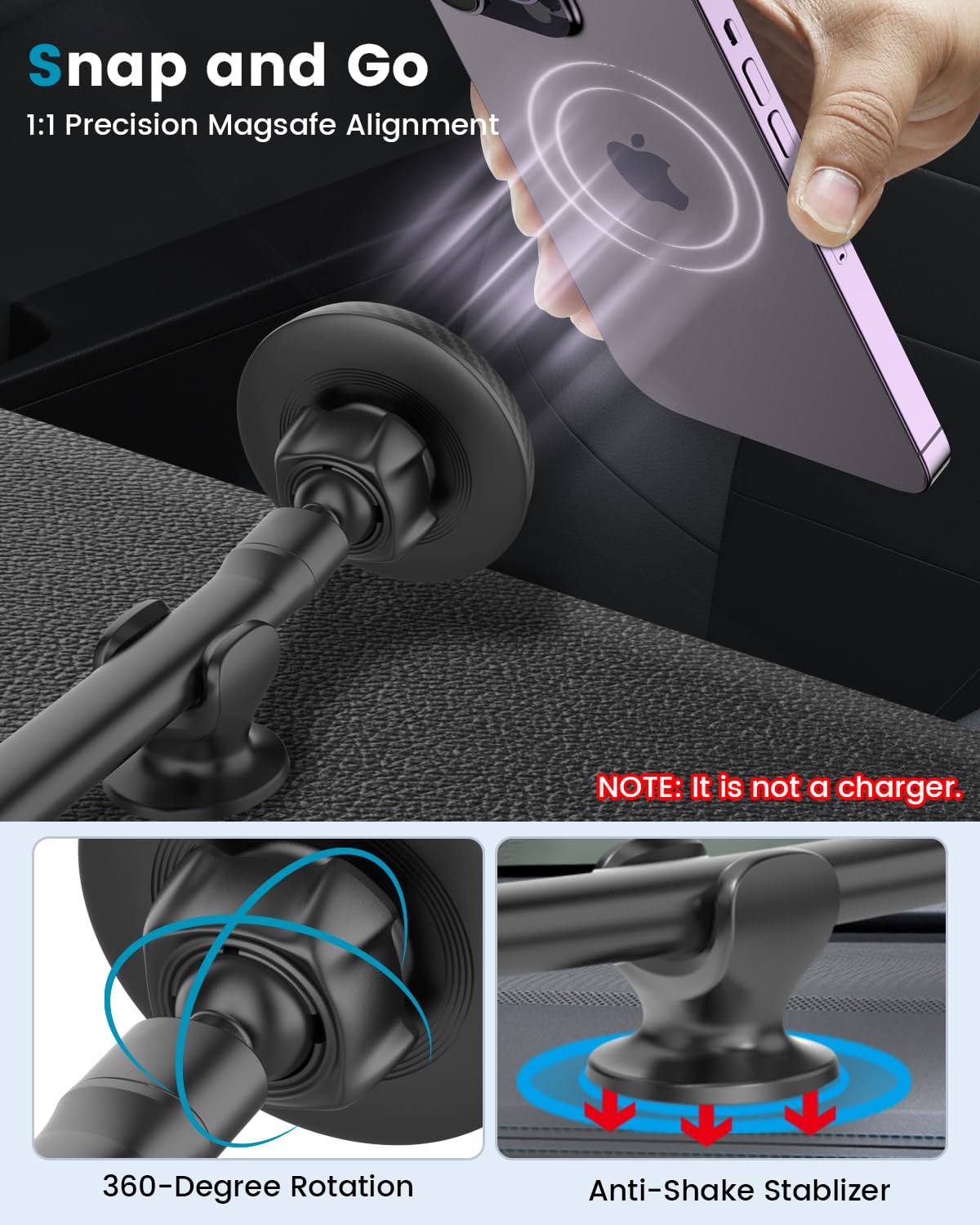 APPS2Car for Magsafe Car Mount Magnetic Phone Holder Upgraded 13-Inch Long Arm Suction Cup Windshield Mount fits iPhone 15 Pro Max Plus 14 13 12 Mini