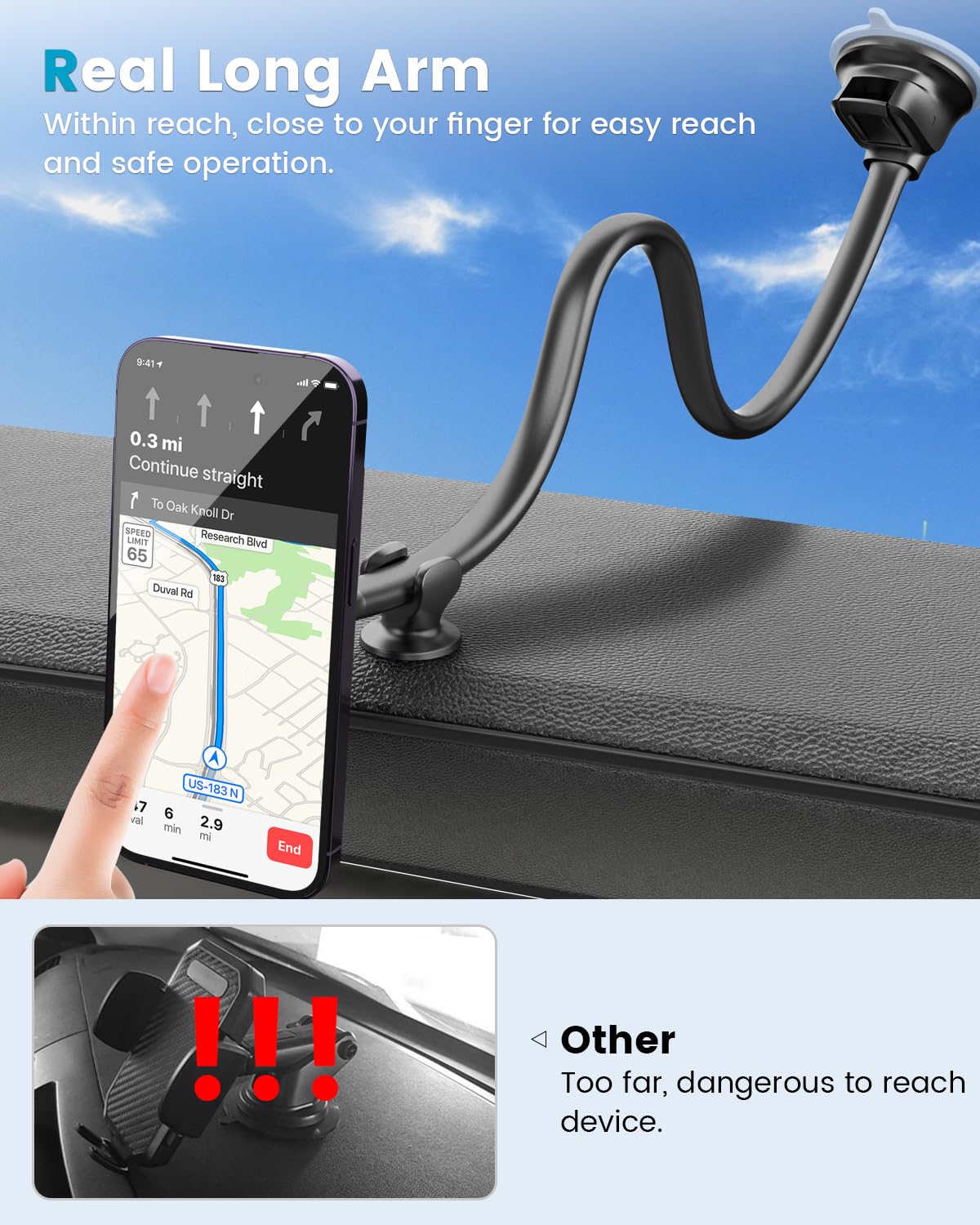APPS2Car for Magsafe Car Mount Magnetic Phone Holder Upgraded 13-Inch Long Arm Suction Cup Windshield Mount fits iPhone 15 Pro Max Plus 14 13 12 Mini