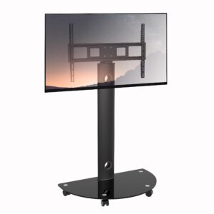 promounts mobile tv stand for 32" to 72" lcd led flat/curved panel tvs, ± 20° swivel tv cart holds up to 88lbs, portable tv stand with max vesa 600x400mm, tv rolling stand for office/home (black)