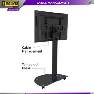 ProMounts Mobile TV Stand for 32" to 72" LCD LED Flat/Curved Panel TVs, ± 20° Swivel TV Cart Holds Up to 88lbs, Portable TV Stand with Max Vesa 600x400mm, TV Rolling Stand for Office/Home (Black)