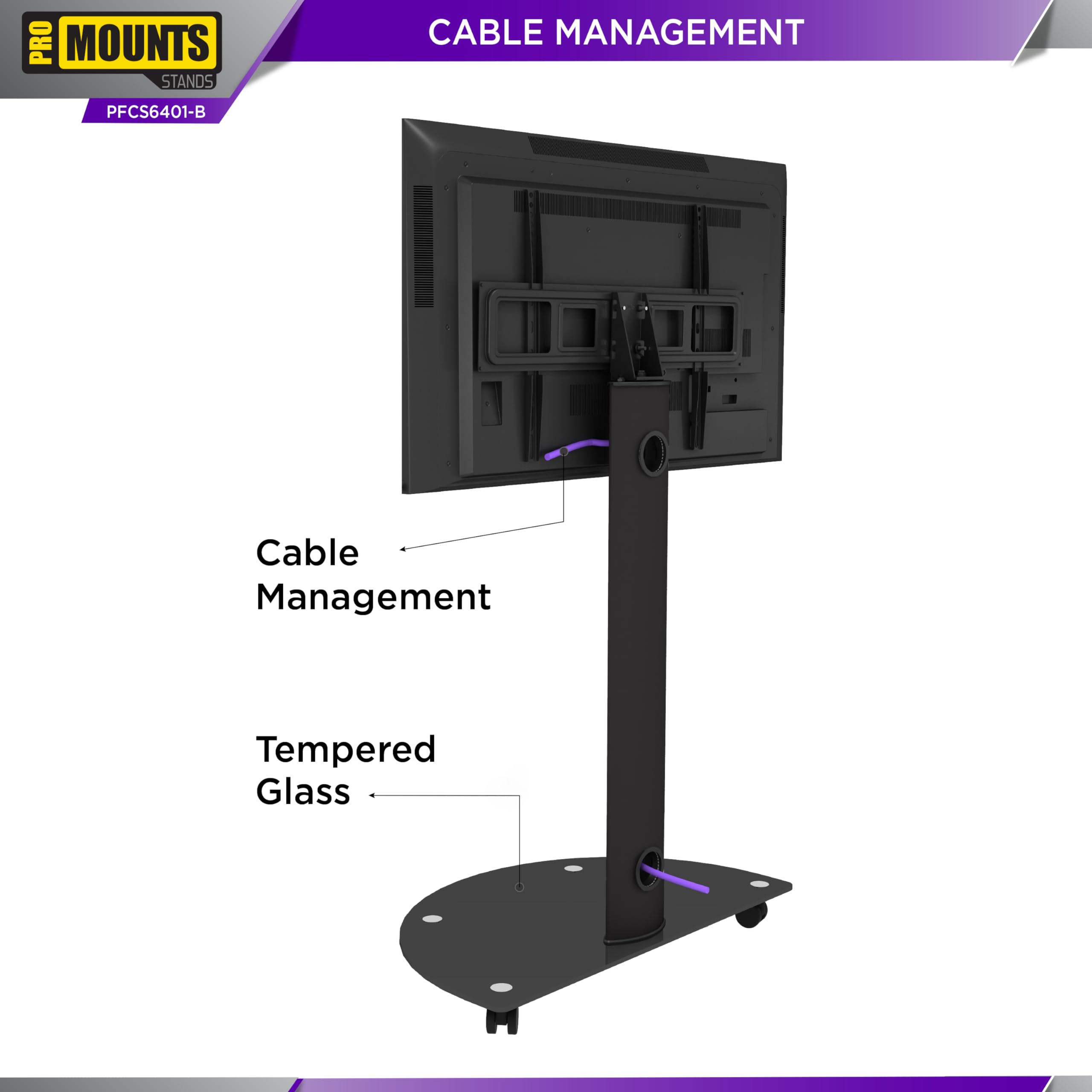 ProMounts Mobile TV Stand for 32" to 72" LCD LED Flat/Curved Panel TVs, ± 20° Swivel TV Cart Holds Up to 88lbs, Portable TV Stand with Max Vesa 600x400mm, TV Rolling Stand for Office/Home (Black)