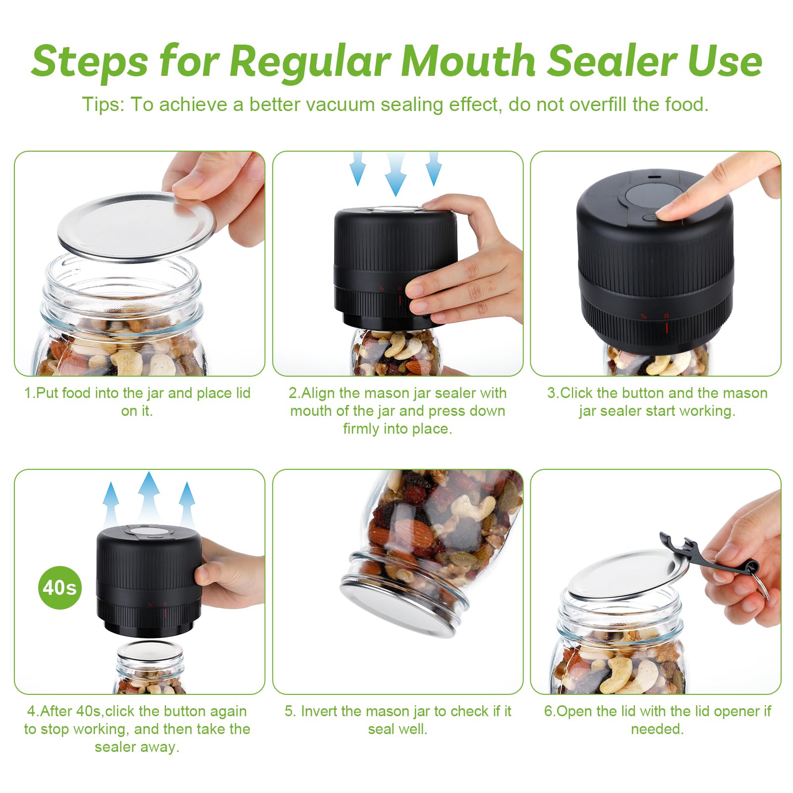 Mason Jar Vacuum Sealer Kit - Electric Sealer for Wide and Regular Mouth Mason Jars, Canning and Food Storage Solution