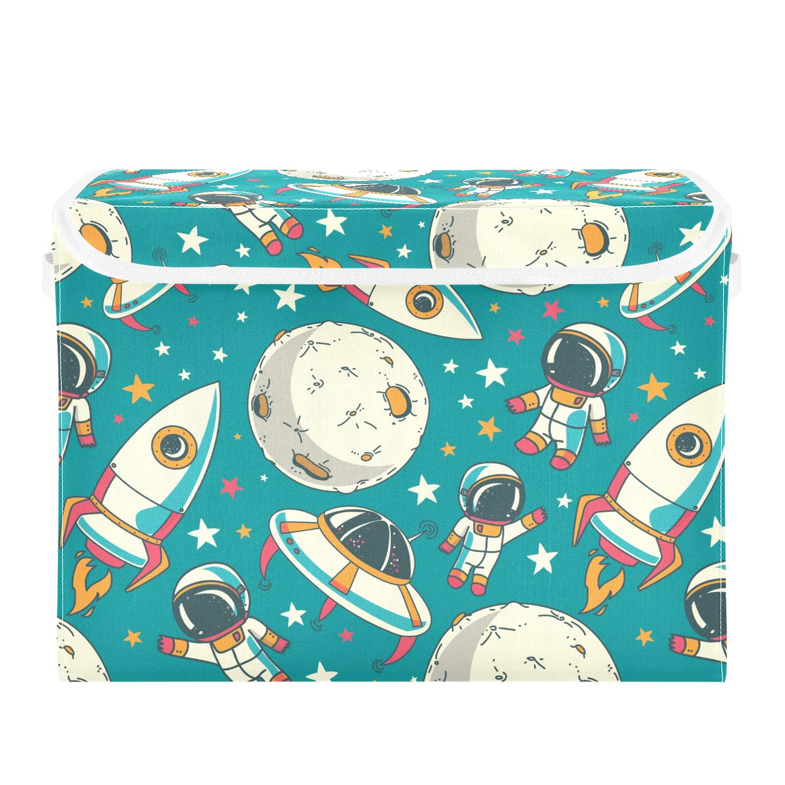 Joisal Cute Doodle Astronauts Planets Storage Bins with Lids for Organizing Fabric Storage Cubes