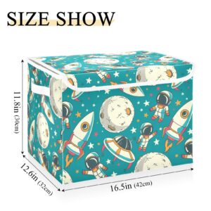 Joisal Cute Doodle Astronauts Planets Storage Bins with Lids for Organizing Fabric Storage Cubes