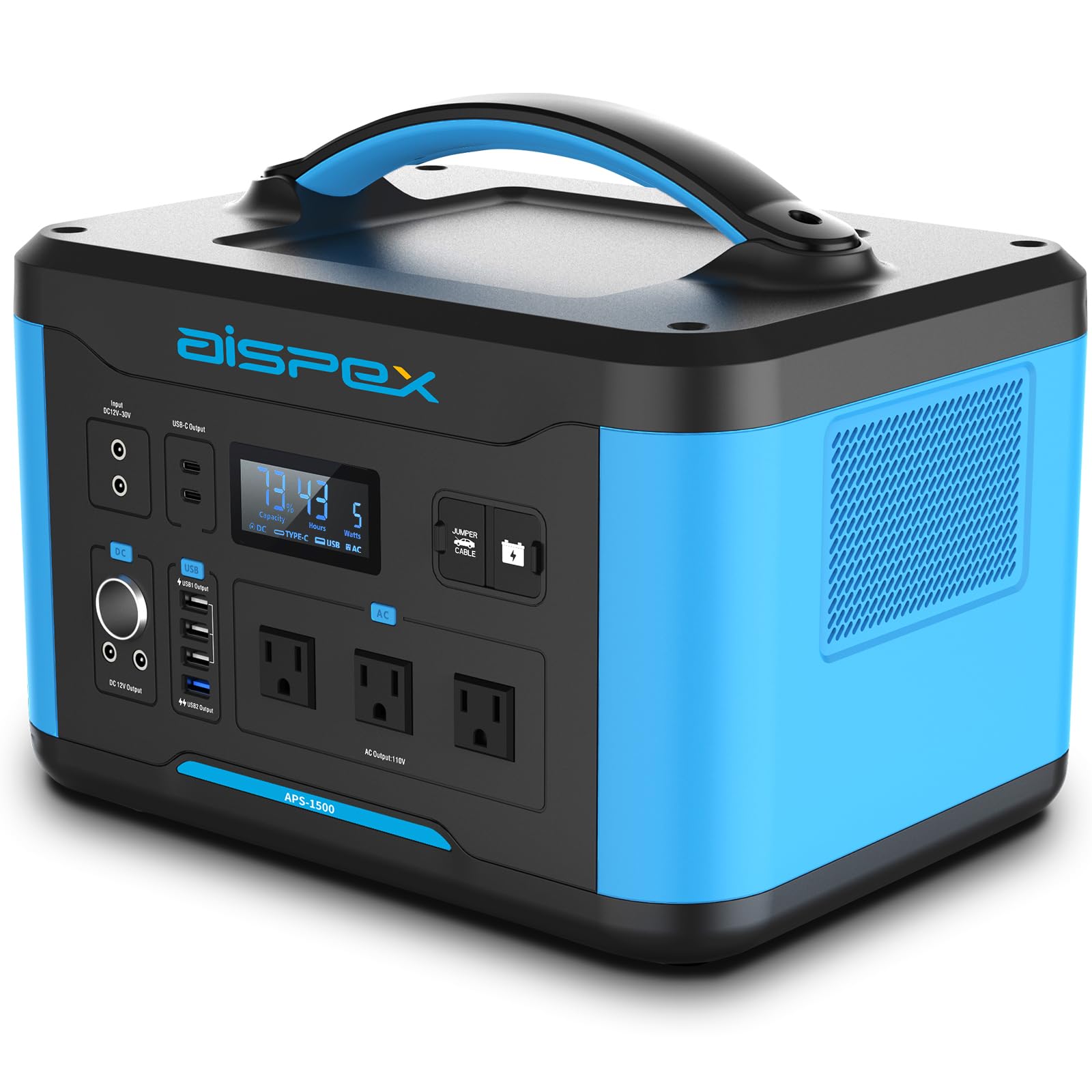 Portable Power Station 1408Wh, AISPEX Solar Generator with Jumper Starter, 110V/1500W Pure Sine Wave AC Outlet, PD 100W, Lifepo4 Battery Power Stations for Home Backup RV/VAN Camping Travel Emergency