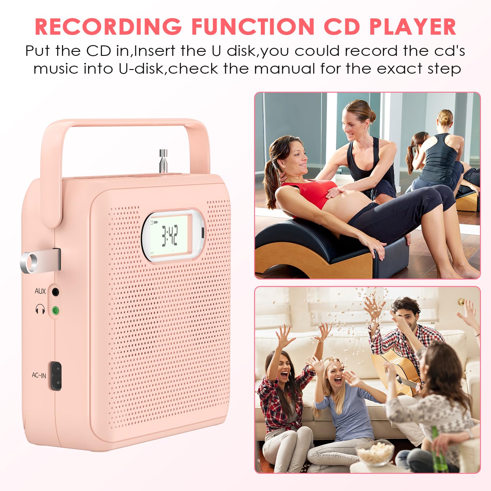 Gueray Portable CD Player, Bluetooth CD Player with Speakers Handle Design, CD Boombox for Home FM Radio CD Player with LCD Display for Kids Support USB AUX Playback Headphone Jack