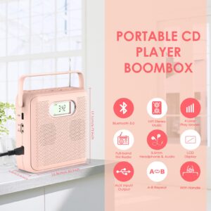 Gueray Portable CD Player, Bluetooth CD Player with Speakers Handle Design, CD Boombox for Home FM Radio CD Player with LCD Display for Kids Support USB AUX Playback Headphone Jack