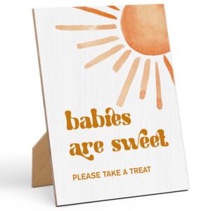 babies are sweet take a treat sign baby shower sign-8×11 inches, here comes the sun wooden game sign, gender neutral tabletop decor for gender reveal party, baby shower decoration-la34