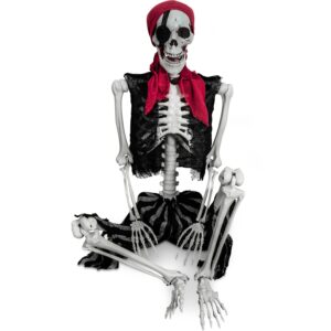 5.4ft halloween life size pirate skeleton realistic human full body skeleton props with movable joints for halloween decoration haunted house indoor outdoor décor (pirate style)