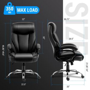 Big and Tall 350lbs Office Chair - Adjustable Lumbar Support, Cushion with Spring High Back Executive Desk Chairs Ergonomic Design for Back Pain (Black)