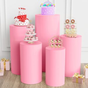 putros spandex cylinder pedestal covers pink set of 5 cylinder plinth stand cover for wedding props birthday party event decor