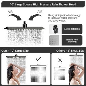 Shower Heads with Handheld Spray Combo, 10" Rain High Pressure Shower Head with 11" Extension Arm, 10 Modes Detachable Shower Built-in Power Wash with 59" Hose, Height & Angle Adjustable, Matte Black