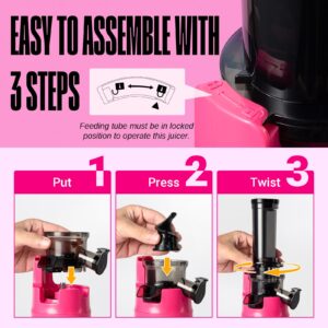 Ventray Ginnie Juicer, Compact Small Cold Press Juicer, Slow Masticating Juicer with 60RPM Low Speed,Space-Saving Juice Extractor, Easy to Clean, Nutrient Vitamin Dense, Eco-Friendly Packaging- Pink