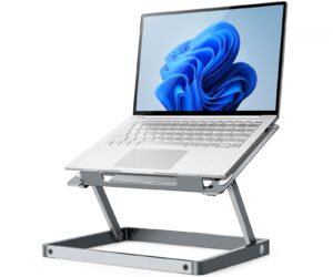 roadom laptop stand for desk, adjustable ergonomic laptop riser, foldable portable computer stand for laptop tablet portable monitor (10-17.3''),aluminum alloy, silver