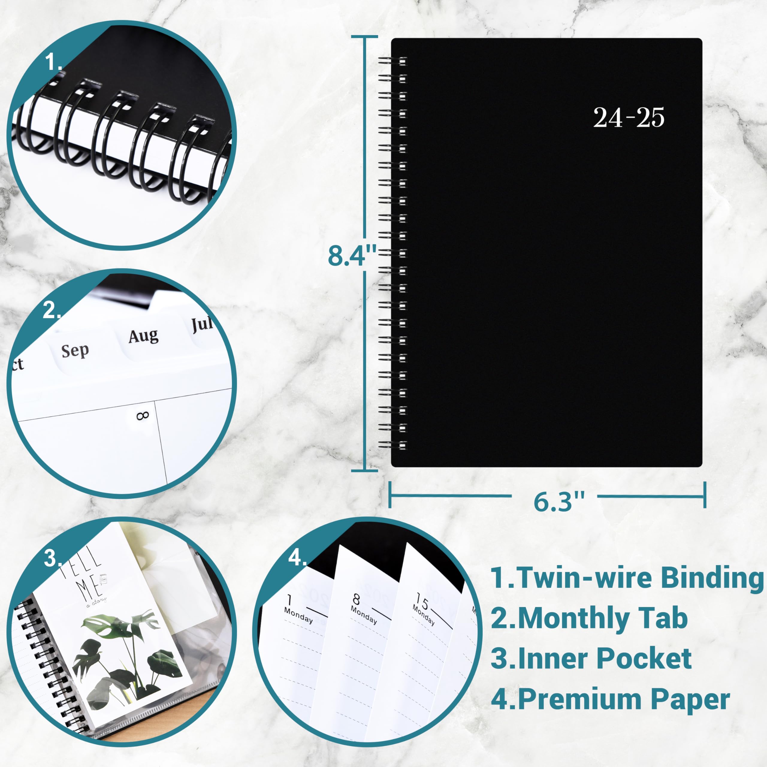 2024-2025 Planner - Planner 2024-2025 July 2024 - June 2025, 2024-2025 Planner Weekly and Monthly with Tabs, 2024-2025 Calendar with Flexible Cover, A5 Thick Paper, Twin-Wire Binding, Black