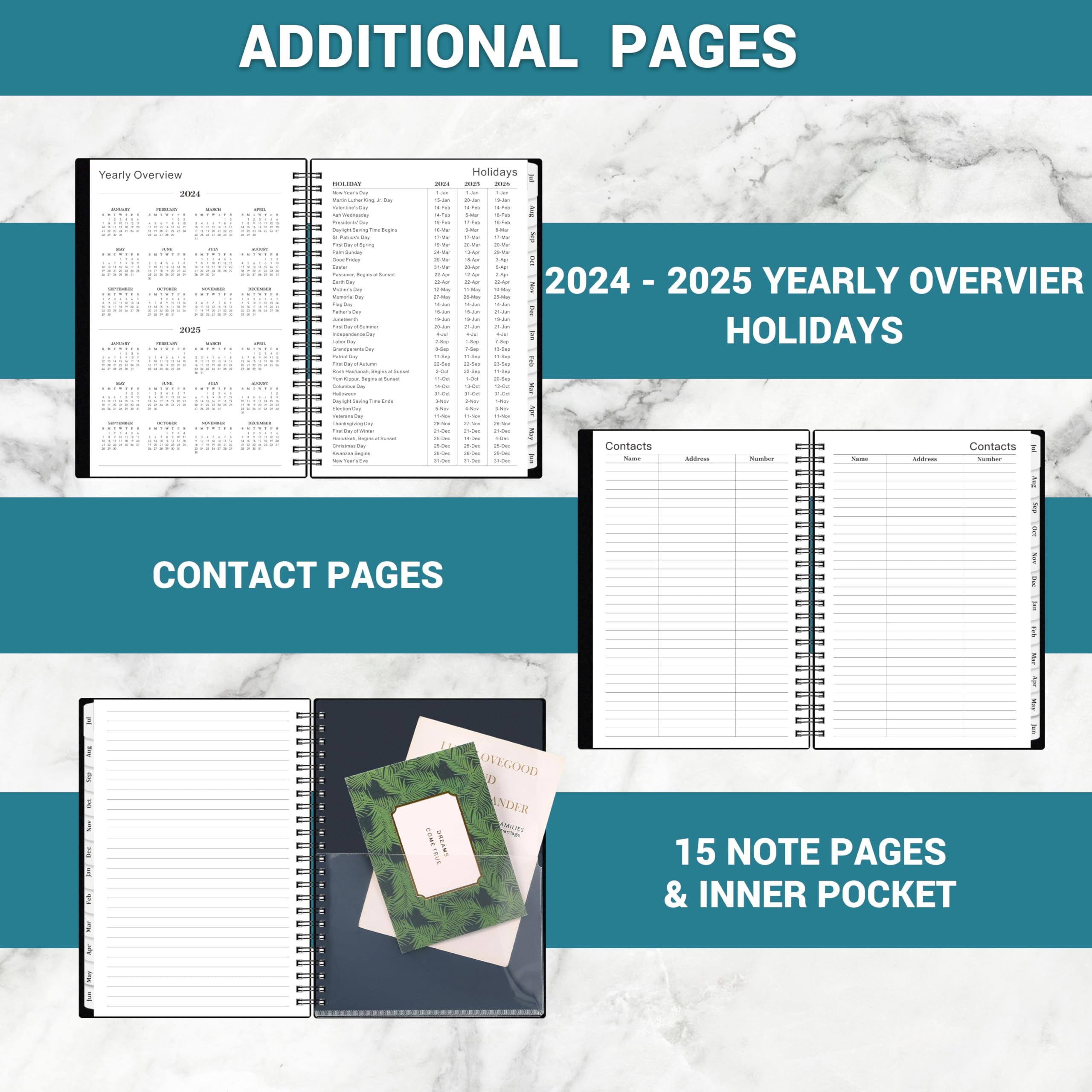 2024-2025 Planner - Planner 2024-2025 July 2024 - June 2025, 2024-2025 Planner Weekly and Monthly with Tabs, 2024-2025 Calendar with Flexible Cover, A5 Thick Paper, Twin-Wire Binding, Black