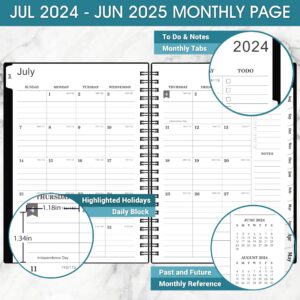 2024-2025 Planner - Planner 2024-2025 July 2024 - June 2025, 2024-2025 Planner Weekly and Monthly with Tabs, 2024-2025 Calendar with Flexible Cover, A5 Thick Paper, Twin-Wire Binding, Black