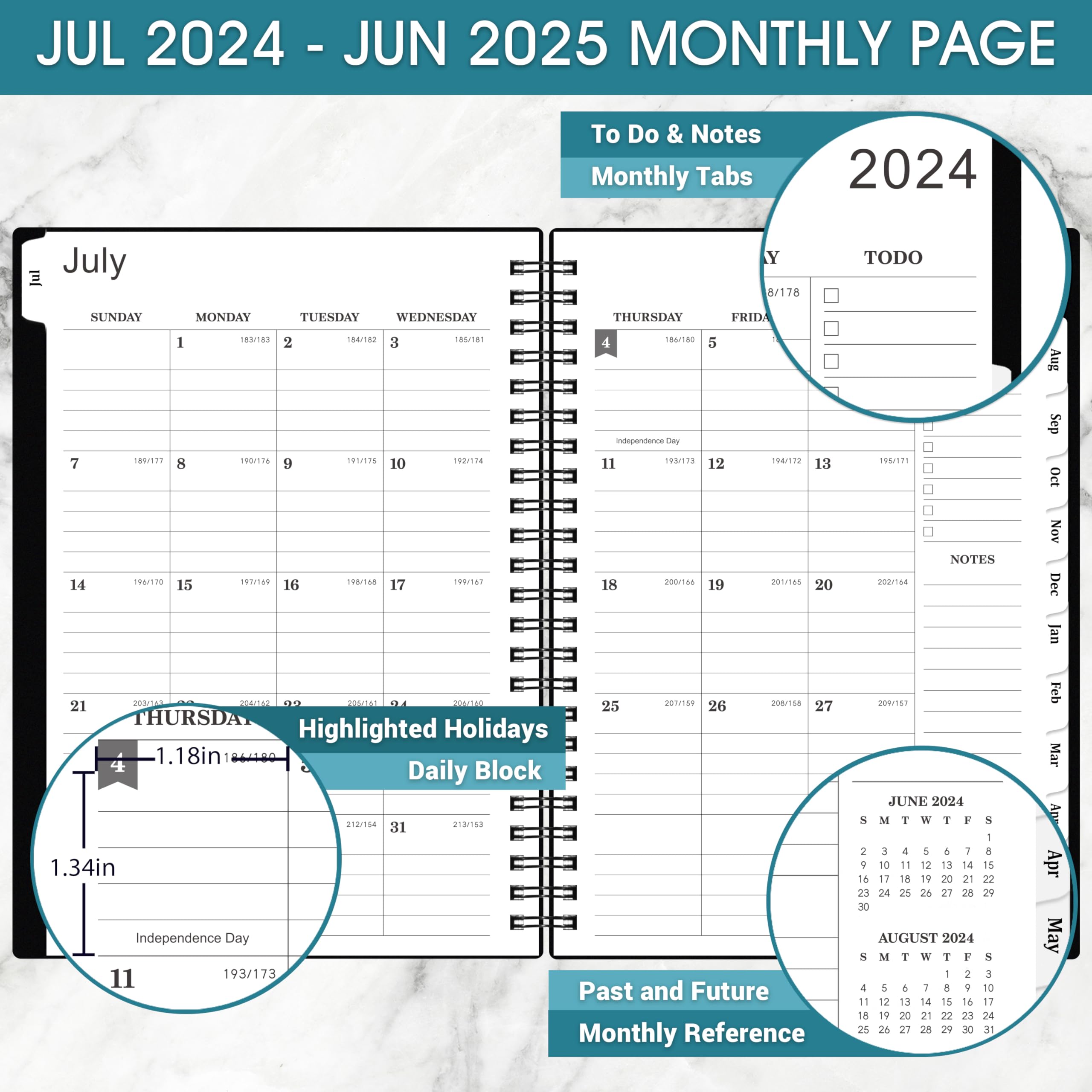 2024-2025 Planner - Planner 2024-2025 July 2024 - June 2025, 2024-2025 Planner Weekly and Monthly with Tabs, 2024-2025 Calendar with Flexible Cover, A5 Thick Paper, Twin-Wire Binding, Black