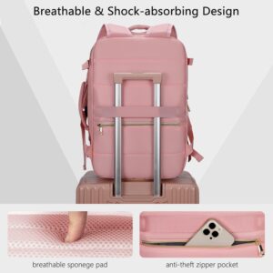 Roysmart Travel Backpack for Women, Carry on Suitcase Bag Personal Item Bag for Airlines, Outdoor Waterproof Hiking Backpack, Sports Rucksack Dasual Daypack-Pink