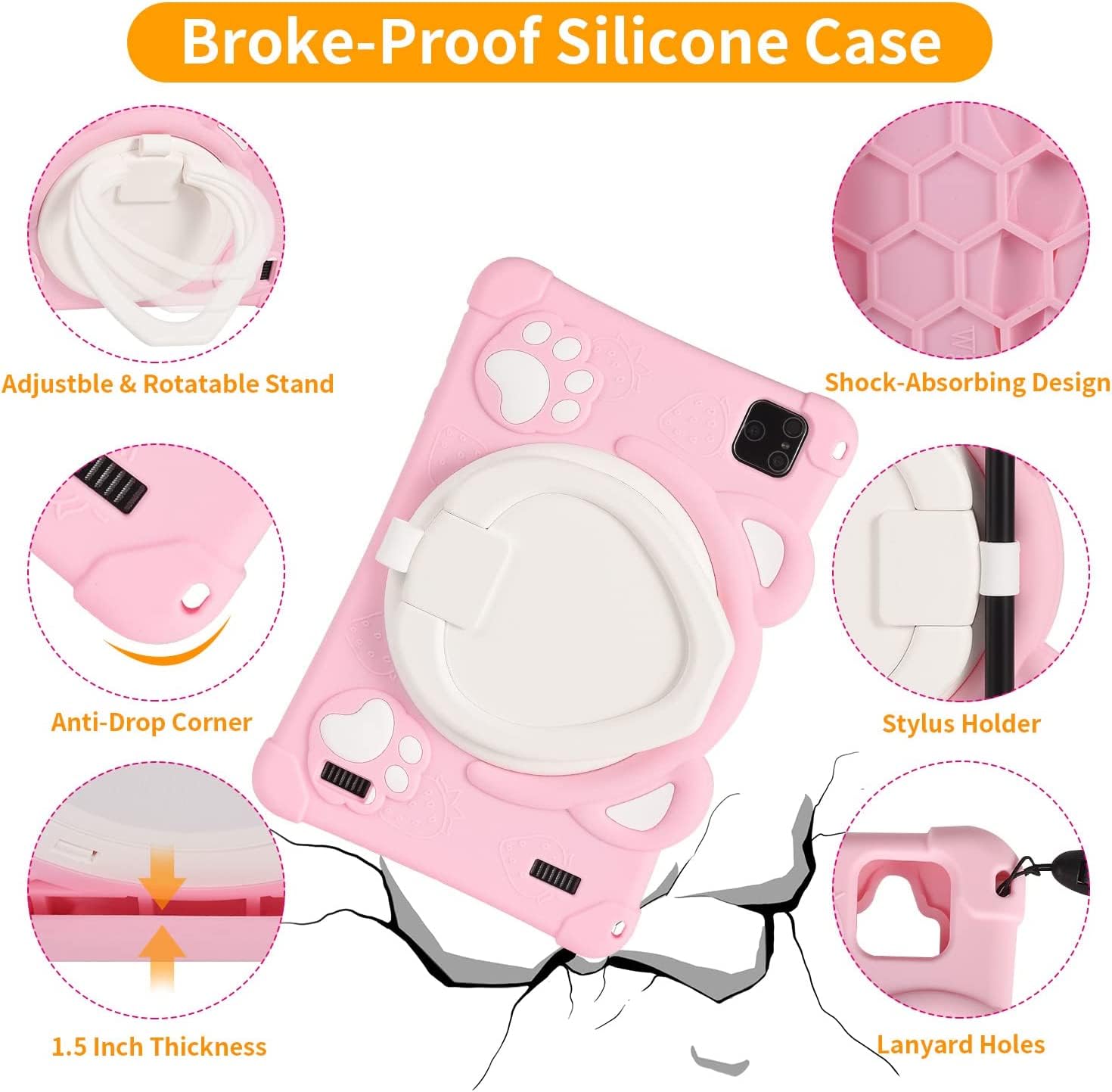 Android 10 8 Core 8 Inch HD Kids Tablet Computer PC WiFi Bundle Case 32G (Pink)