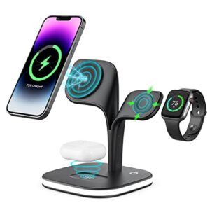 magnetic charging station, 5 in 1 for magsafe charger stand for iphone 15 14 13 12 series, wireless charger fast charging for apple watch 9 8 7 6 5 4 3 2 ultra, airpods pro 3 2 (black)