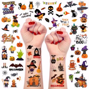 64 pieces halloween temporary tattoos for kids boys girls, halloween party favors, pumpkin black cat witch bat fake tattoo stickers for halloween decorations treat goodie bag fillers makeup kit