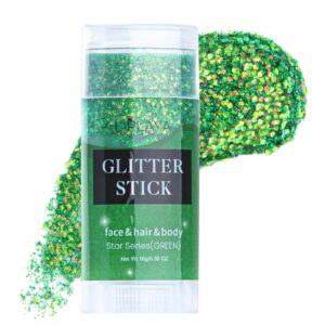 BowJian Green Body Glitter Stick Singer Concerts Green Face Glitter Fine Glitter Hairspray Green Hair Glitter Eyeshadow Green Glitter Face Paint Glitter Festival Rave Accessories Chunky Glitter Makeup