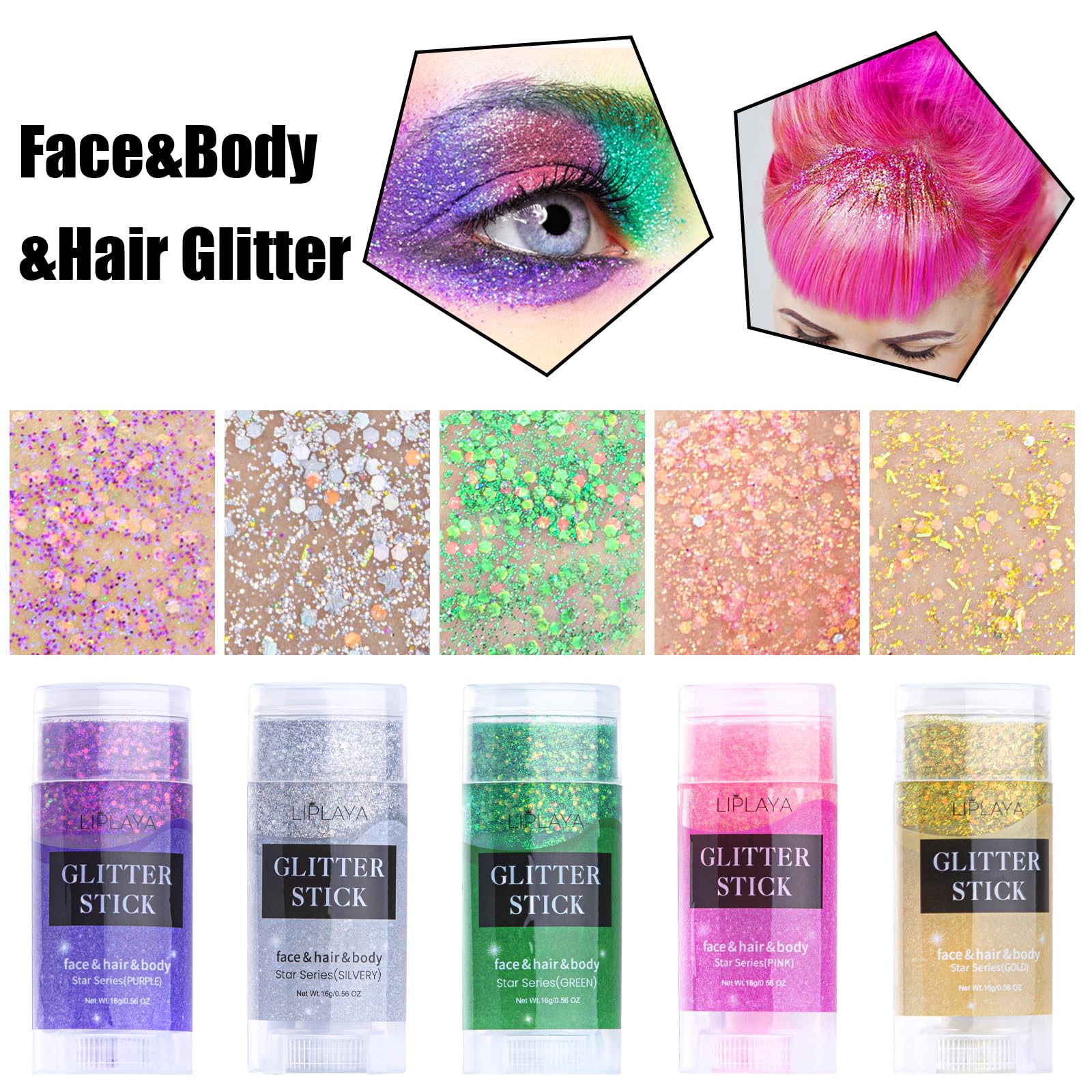 BowJian Green Body Glitter Stick Singer Concerts Green Face Glitter Fine Glitter Hairspray Green Hair Glitter Eyeshadow Green Glitter Face Paint Glitter Festival Rave Accessories Chunky Glitter Makeup