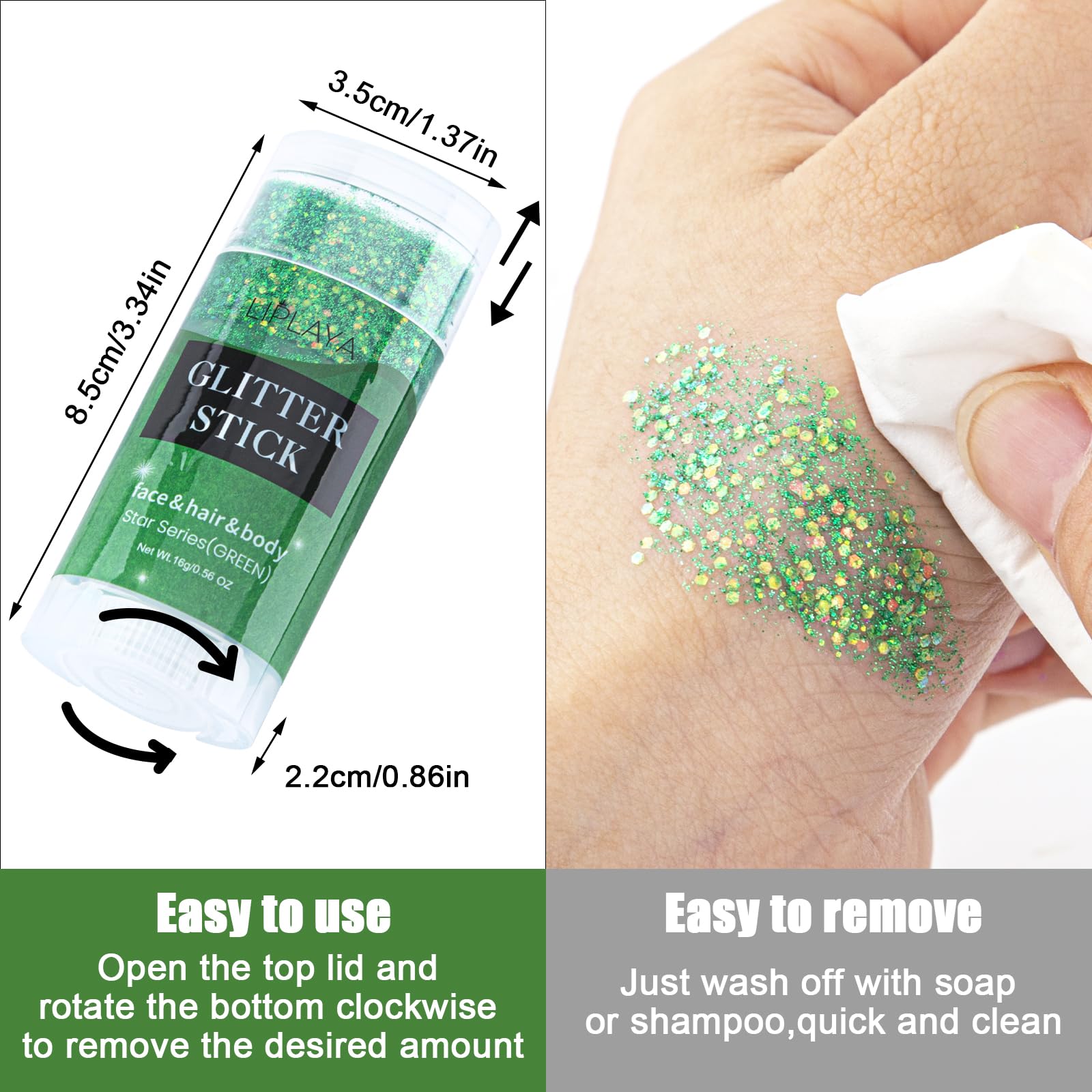 BowJian Green Body Glitter Stick Singer Concerts Green Face Glitter Fine Glitter Hairspray Green Hair Glitter Eyeshadow Green Glitter Face Paint Glitter Festival Rave Accessories Chunky Glitter Makeup