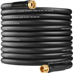 50 ft hybrid garden hose – no kink,heavy duty,flexible,leakproof water hoses – lightweigh 5/8 in id,3/4"solid brass connectors - rubber car hoses pipe for outdoor watering& washing,600 burst psi