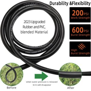 50 ft Hybrid Garden Hose – No Kink,Heavy Duty,Flexible,Leakproof Water Hoses – Lightweigh 5/8 in ID,3/4"Solid Brass Connectors - Rubber Car Hoses Pipe for outdoor Watering& Washing,600 Burst PSI