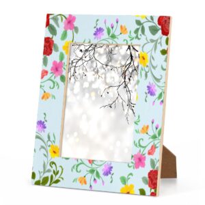 Colorful Floral Red Yellow Flowers 8x10 Picture Frame Solid Wood High Definition Acrylic Photo Frame Fits to 8x10 inch Photos, Wall Mounting Picture Frames for Tabletop or Wall Display Home Decor