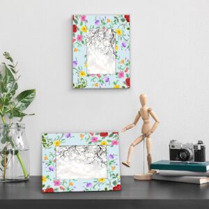 Colorful Floral Red Yellow Flowers 8x10 Picture Frame Solid Wood High Definition Acrylic Photo Frame Fits to 8x10 inch Photos, Wall Mounting Picture Frames for Tabletop or Wall Display Home Decor