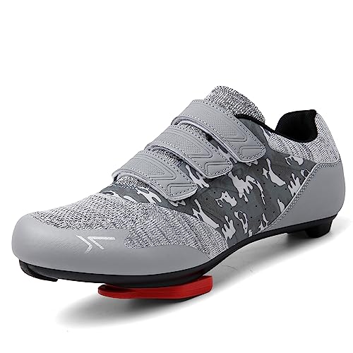 Ksloutdoor Peloton Unisex Cycling Shoes Women Bike Outdoor Sports Shoes Road Bike Cycling Shoes for Men SPD Indoor Peloton Bike Shoes Compatible SPD Cleats Riding Shoe Gray Size 8/9.5