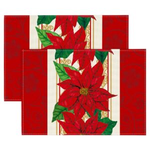 artoid mode watercolor poinsettia red christmas placemats set of 2, 12x18 inch seasonal winter christmas table mats for party kitchen dining decoration