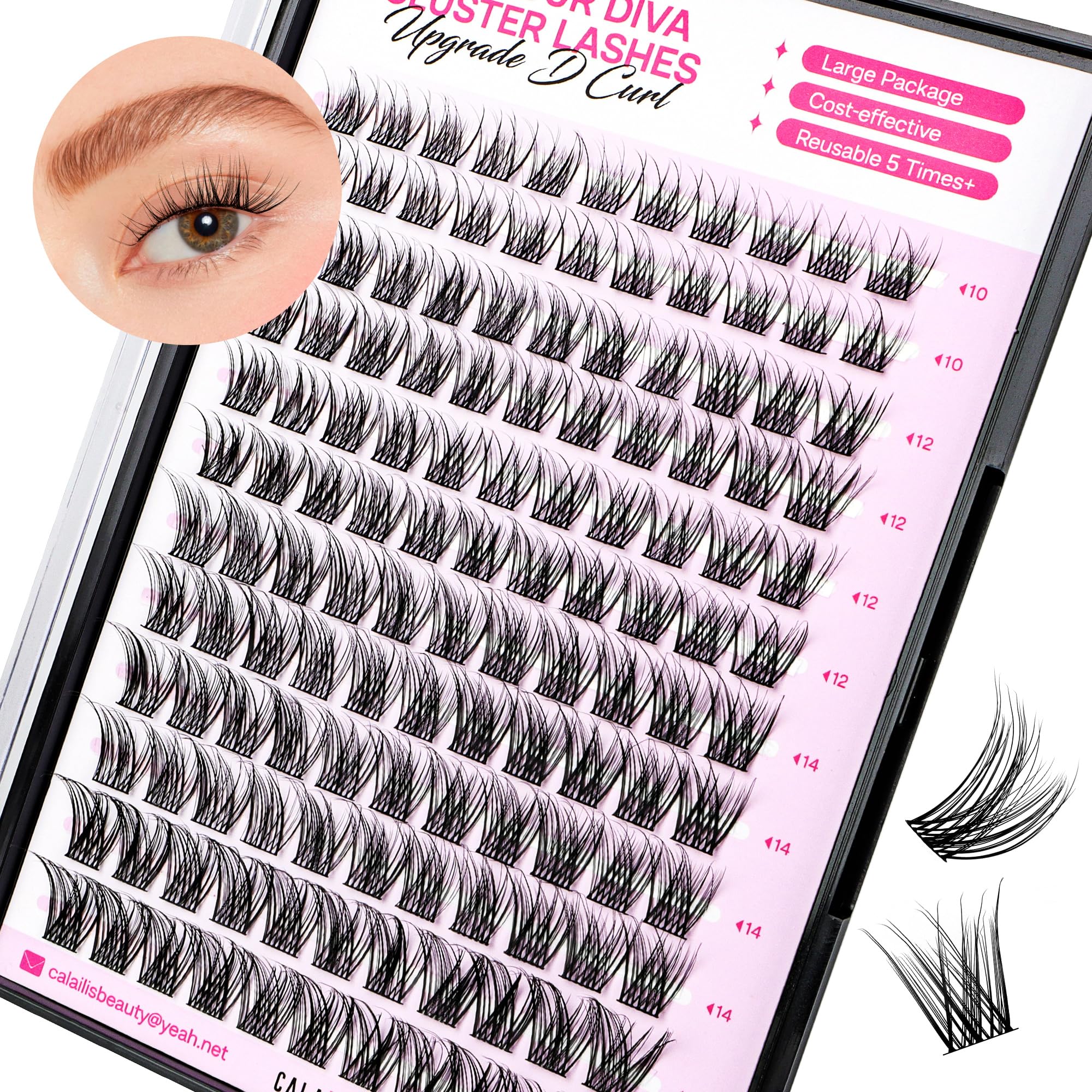 CALAILIS Lash Clusters DIY Eyelash Extensions 132pcs Natural Cluster Lashes Mega Volume Individual Lashes Wispy Eyelash Clusters(DUO14,D-10-16MIX)