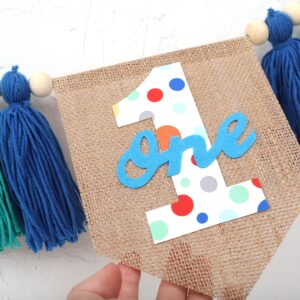 Rainbow 1st High chair Banner - Colorful Tassel Highchair Banner,1st Birthday Boyr,Cake Smash Backdrop Banner,Birthday Highchair Yarn Tassel Banner,Colorful Tassel Banner With Wooden Beads