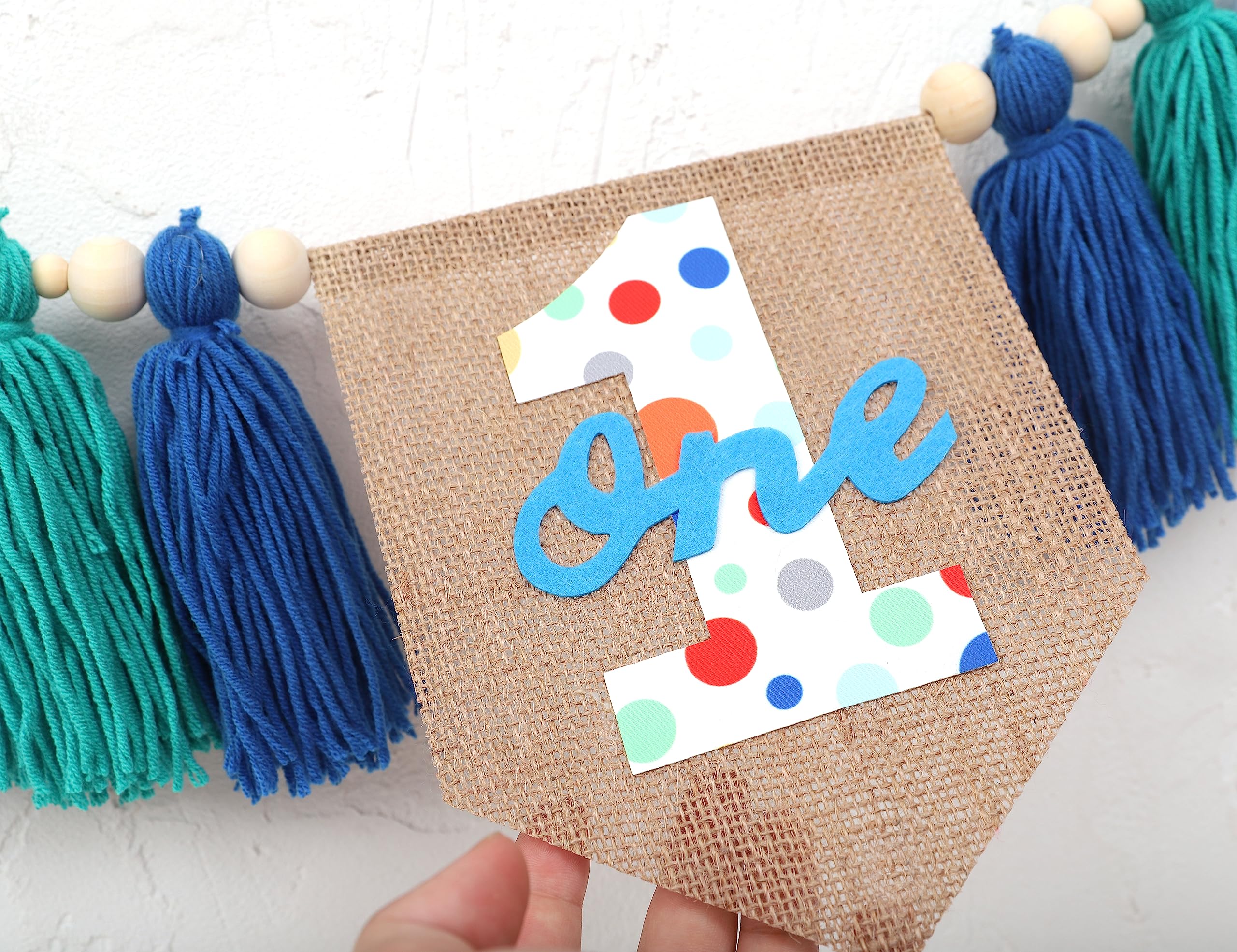 Rainbow 1st High chair Banner - Colorful Tassel Highchair Banner,1st Birthday Boyr,Cake Smash Backdrop Banner,Birthday Highchair Yarn Tassel Banner,Colorful Tassel Banner With Wooden Beads